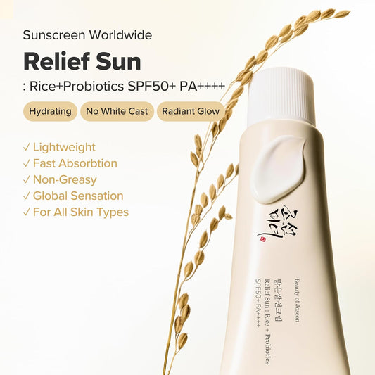 Beauty of Joseon Relief Sun SPF50+ PA++++ Rice + Probiotics Sunscreen UK | No White Cast
